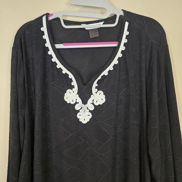 Women's Allison Daley Black Textured V-Neck 3/4 Sleeve Blouse | Size 3X - Picture 3 of 10